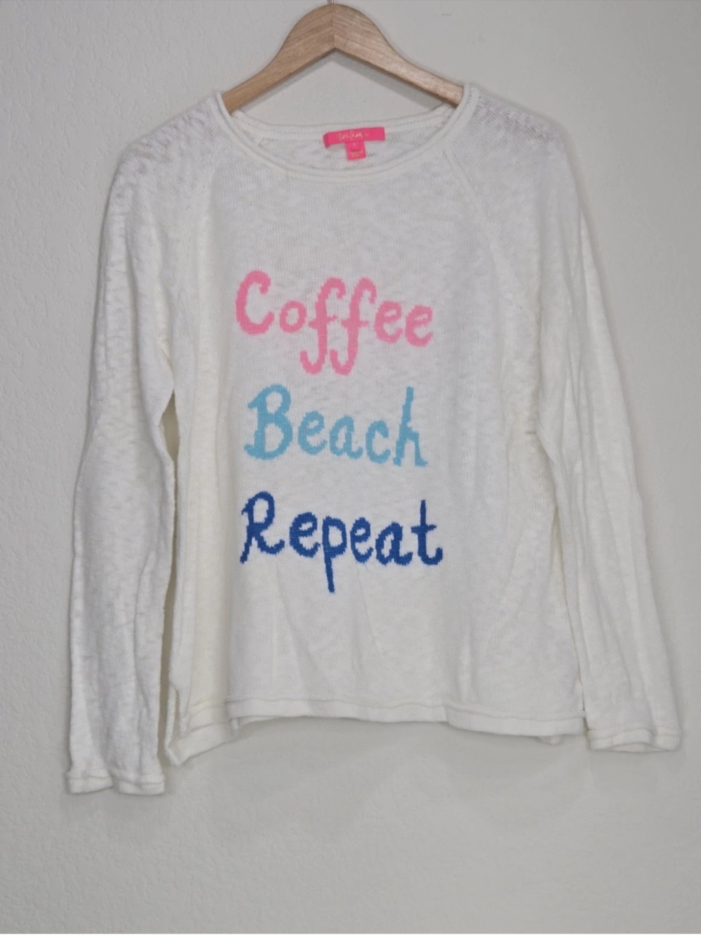 Lilly Pulitzer Resort White COFFEE BEACH REPEAT Danette Sweater Size L Womens